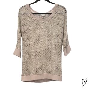 KUT from the Kloth Open Knit Light Sweater two tone beige Medium